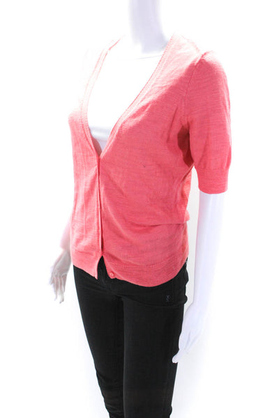 Caslon Womens Short Sleeve Thin Knit Cardigan Sweater Pink Size Medium