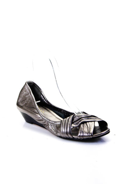 Cole Haan Womens Slip On Open Toe Wedge Heels Leather Silver Size 6 US