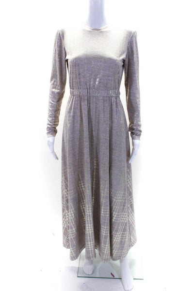 Jackie O Loungewear Womens Metallic Stripe Ruched Long Sleeve Dress Beige Size M