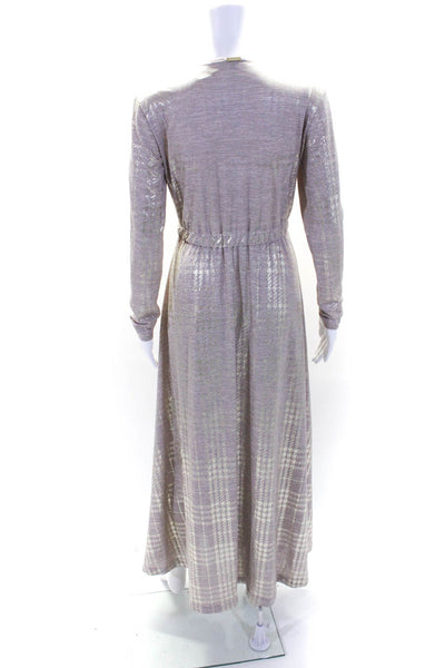 Jackie O Loungewear Womens Metallic Stripe Ruched Long Sleeve Dress Beige Size M