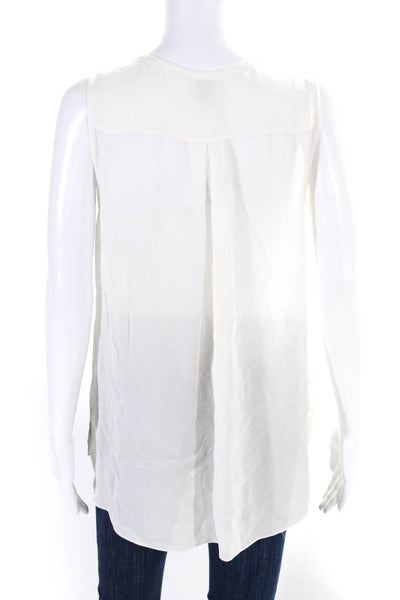 Haute Hippie Womens Silk Sleeveless Pleated Lace Trim Blouse White Size M