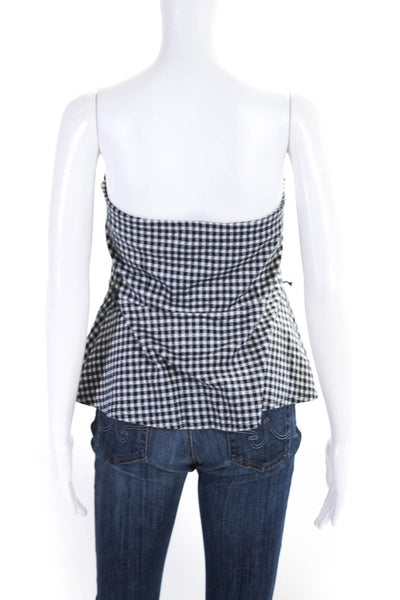 Eva Franco Womens Strapless Gingham Print Buttoned Peplum Blouse Blue Size L