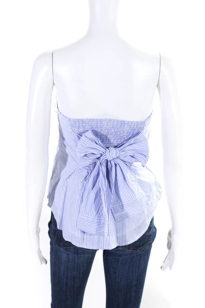 Maeve Anthropologie Womens Cotton Strapless Striped Button Blouse Blue Size 12