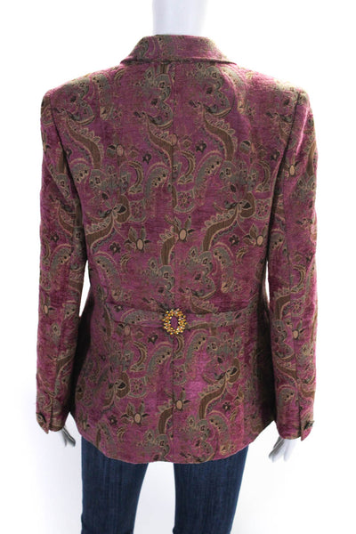 Votre Nom Womens Brocade Paisley Print Embellished Blazer Jacket Purple Size 10