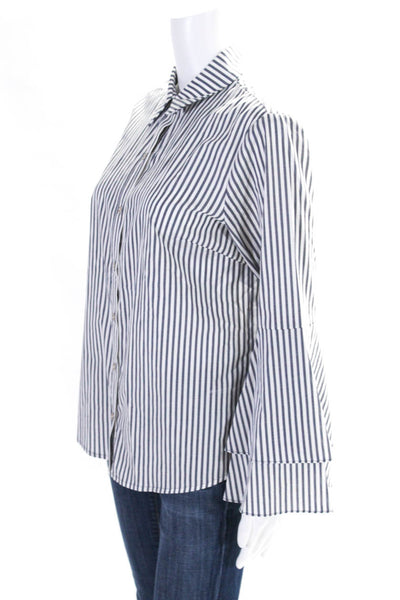 Michael Michael Kors Womens Cotton Striped Collared Button Up Blouse Blue Size M