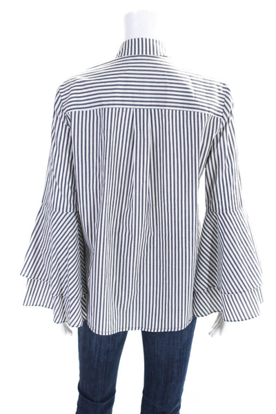 Michael Michael Kors Womens Cotton Striped Collared Button Up Blouse Blue Size M