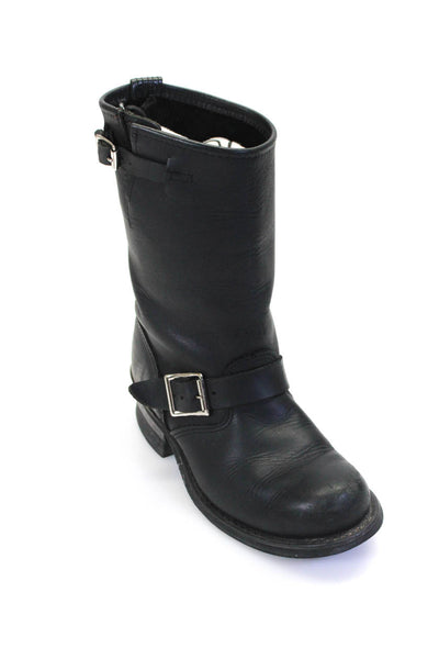 Frye Womens Leather Silver Tone Buckle Mid Calf Boots Black Size 6.5