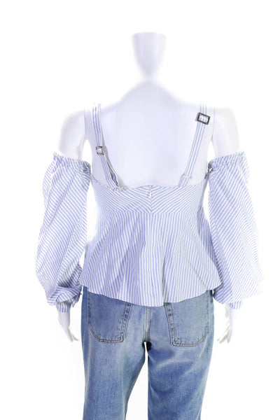 Jonathan Simkhai Womens Striped Off The Shoulder Blouse White Blue Cotton Size 0