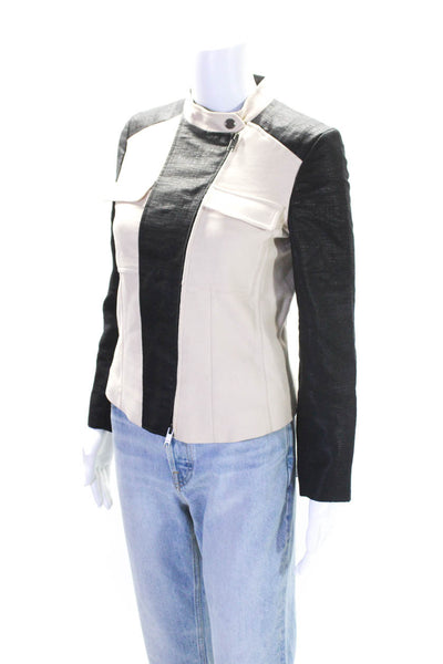 DKNY Womens Faux Leather Wrap Jacket Khaki Beige Black Cotton Blend Size 4