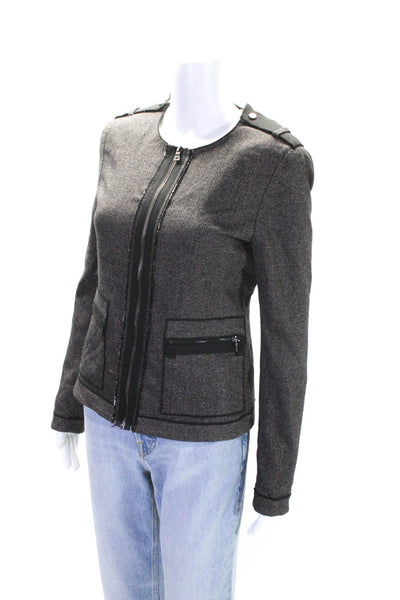 Elie Tahari Womens tweed Full Zipper Light Jacket Black Brown Wool Size 2