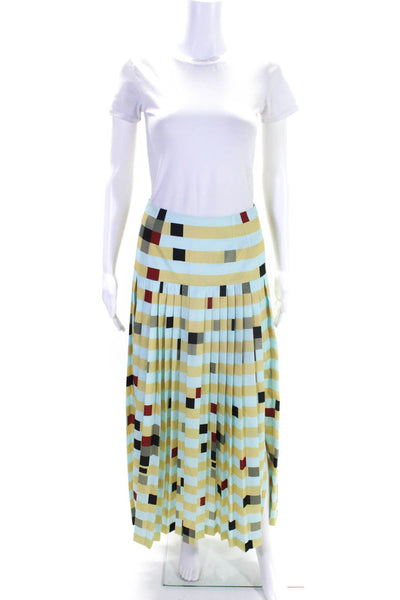 Fendi Womens Striped Pleated A Line Maxi Skirt Blue Multi Colored Size EUR 40