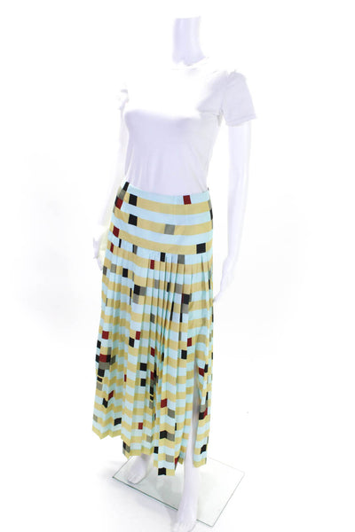 Fendi Womens Striped Pleated A Line Maxi Skirt Blue Multi Colored Size EUR 40