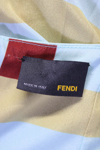 Fendi Womens Striped Pleated A Line Maxi Skirt Blue Multi Colored Size EUR 40