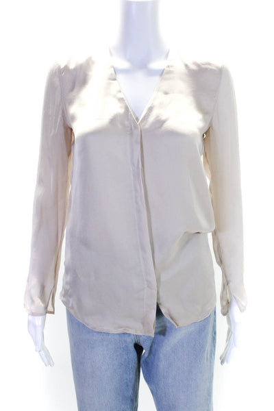 Rag & Bone Womens Silk Long Sleeves Button Down Blouse Beige Size Extra Extra Sm