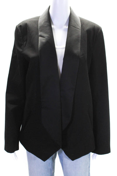 Michael Michael Kors Womens Collared Long Sleeve Open Front Blazer Black Size L