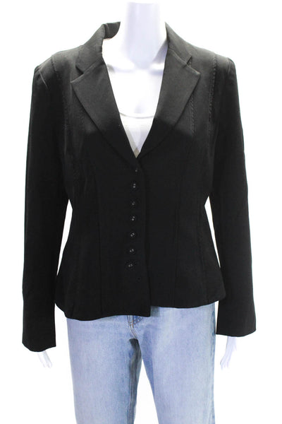 Nanette Lepore Womens V-Neck Notch Collar Button Up Blazer Black Size 12