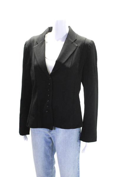 Nanette Lepore Womens V-Neck Notch Collar Button Up Blazer Black Size 12