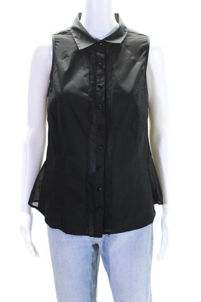 Nanette Lepore Womens Cotton Sheer Panel Button Up Blouse Top Black Size 12