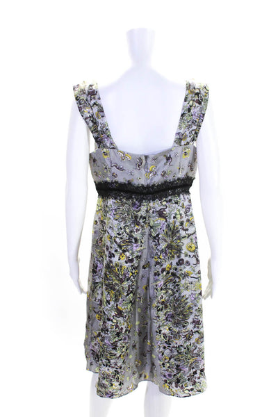 Nanette Lepore Womens Silk Floral Lace Trim V-Neck Sleeveless Dress Gray Size 12