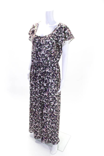 Nanette Lepore Womens Abstract Studded Elastic Waist Maxi Dress Purple Size 12