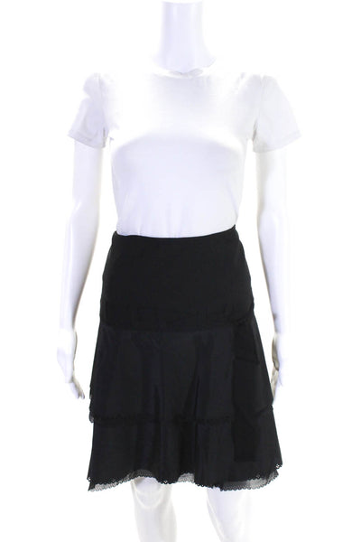 Elie Tahari Womens Lined Scalloped Edging Zip Up Flare Skirt Black Size 14