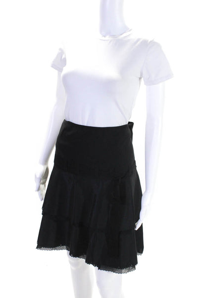 Elie Tahari Womens Lined Scalloped Edging Zip Up Flare Skirt Black Size 14