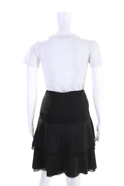 Elie Tahari Womens Lined Scalloped Edging Zip Up Flare Skirt Black Size 14