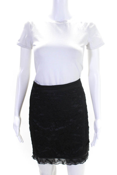 Nanette Lepore Womens Cotton Blend Lace Trim Zip Up Mini Skirt Black Size 12