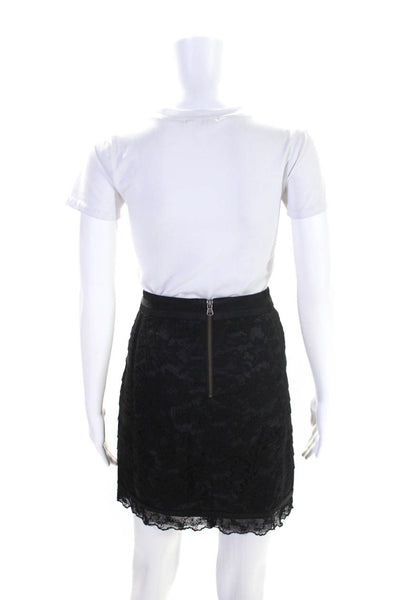 Nanette Lepore Womens Cotton Blend Lace Trim Zip Up Mini Skirt Black Size 12