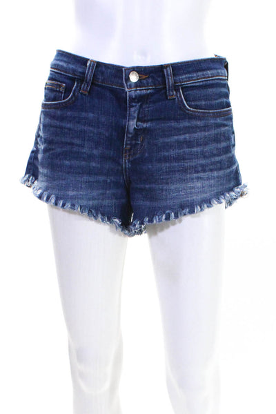 L'Agence Womens Front Zip Five Pocket Distressed Shorts Denim Blue Size 25