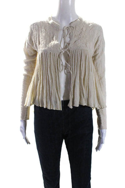 Mes DeMoiselles Paris Womens Cotton Pleated Tie Front Blouse Top Beige Size 38