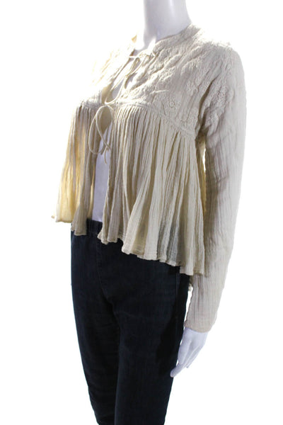 Mes DeMoiselles Paris Womens Cotton Pleated Tie Front Blouse Top Beige Size 38