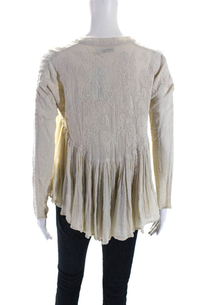 Mes DeMoiselles Paris Womens Cotton Pleated Tie Front Blouse Top Beige Size 38