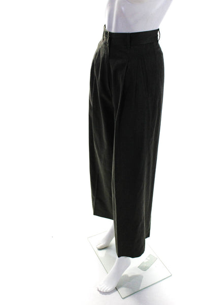 Prada Womens High Waist Wide Leg Twill Pleated Pants Dark Green Size IT 38