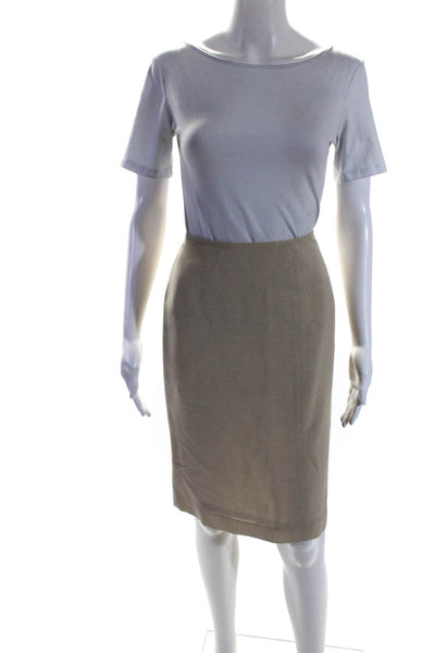 Alberta Ferretti Womens Woven Knee Length Slit Pencil Skirt Beige Size 4