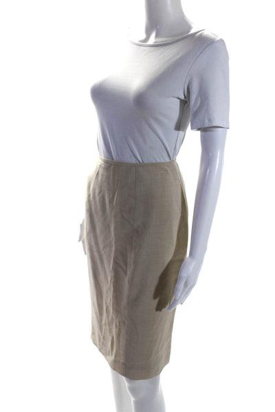 Alberta Ferretti Womens Woven Knee Length Slit Pencil Skirt Beige Size 4