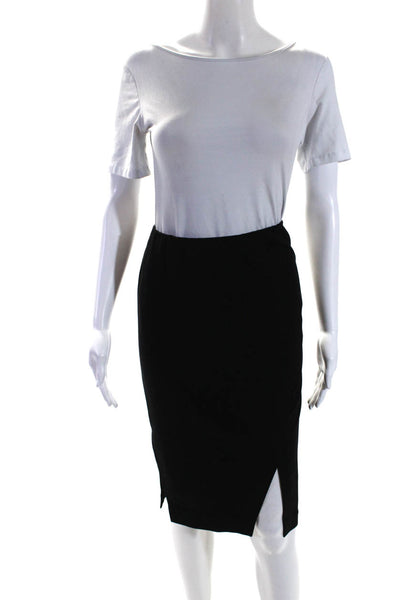 Donna Karan Womens Elastic Waist Slit Jersey Pencil Skirt Black Size Petite