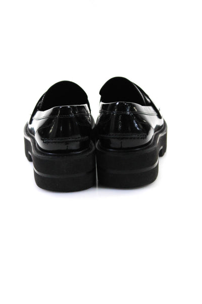 Stuart Weitzman Womens Spazzolatto Leather Chunky Penny Loafers Black Size 6