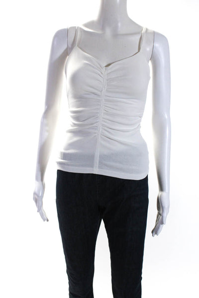 ALC Womens Spaghetti Strap Sweetheart Ruched Knit Top White Cotton Size Small