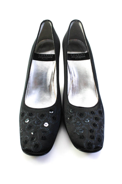 Charles Jourdan Paris Womens Black Sequins Block Heels Pumps Shoes Size 7.5
