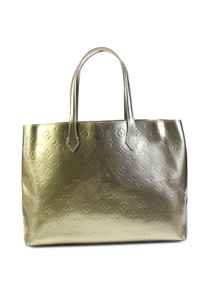 Louis Vuitton Womens Monogram Vernis Wilshire MM Tote Handbag Green