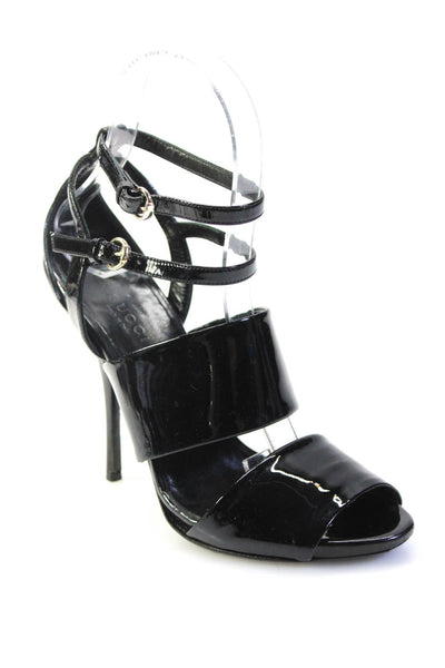 Gucci Womens Strappy Ankle Strap Stiletto Sandals Black Patent Leather Size 5