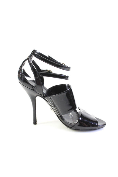 Gucci Womens Strappy Ankle Strap Stiletto Sandals Black Patent Leather Size 5