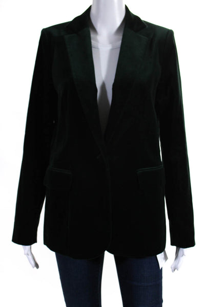 Frame Atelier Womens One Button Notched Lapel Velvet Blazer Jacket Green Medium