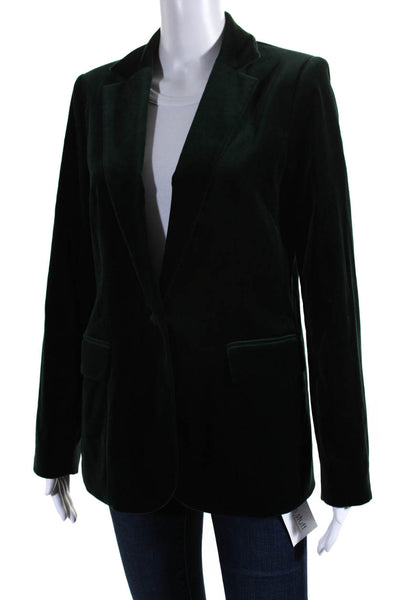 Frame Atelier Womens One Button Notched Lapel Velvet Blazer Jacket Green Medium