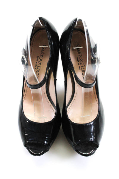 Gastone Lucioli Womens Patent Leather Peep Toe Mary Jane Pumps Black Size 36 6