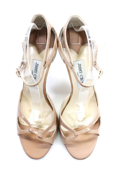 Jimmy Choo Womens Patent Leather Strappy High Heels Sandals Beige Size 41.5 11.5