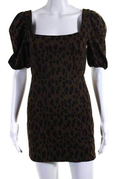 Lovers + Friends Womens Leopard Print Square Neck Mini Dress Brown Size S