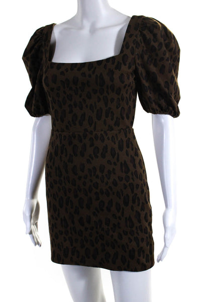 Lovers + Friends Womens Leopard Print Square Neck Mini Dress Brown Size S