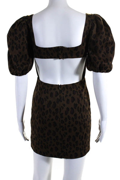 Lovers + Friends Womens Leopard Print Square Neck Mini Dress Brown Size S